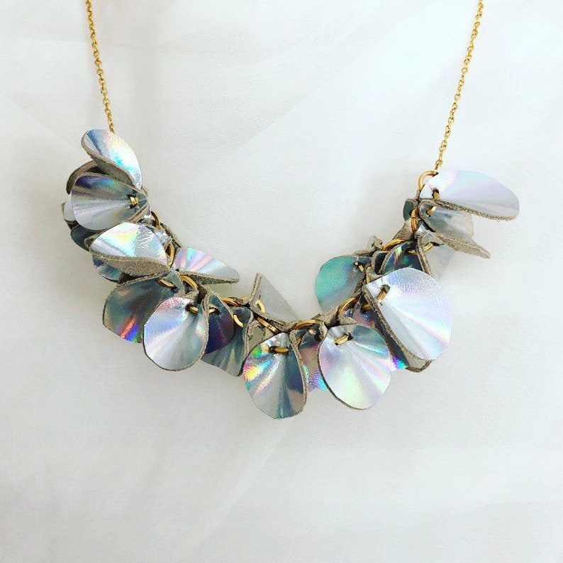 Iridescent Leather Flower Vine Necklace