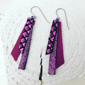 Purple/Black Layered Leather Earrings
