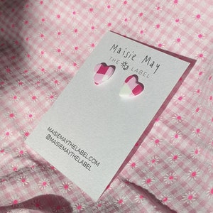 Pink Gingham Heart Stud Earrings