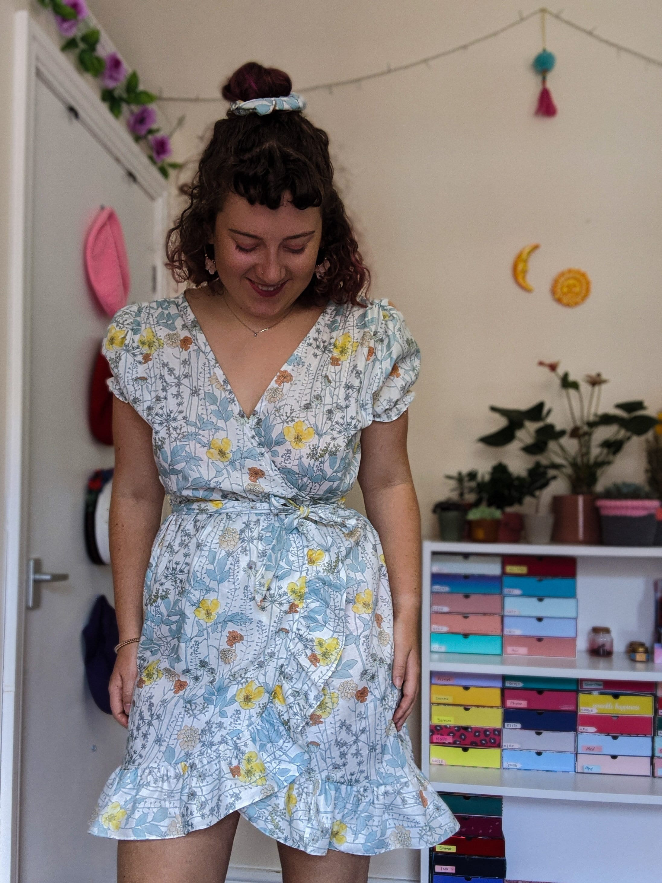 primark blue wrap dress Peggy Wrap Dress in Green Polka Dot | Vintage 1940s Style Wrap Dress