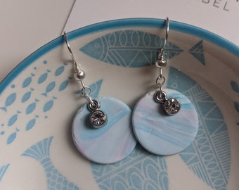 Marble Sky Gem Disc Drops - Silver Plate Earrings