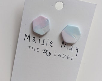 Marble Sky Hexagon Studs - Silver Plate Earrings