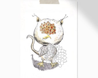 Monster, halloween, print, wall decor, illustration, nursery decor, story, owl, bird, cute monster, watercolor, boy, girl, gift, fantasy