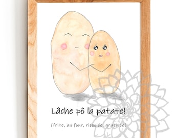 Potatoes, motivation, print, gift, wall decor, watercolor, wish card, kind words, illustration, friendship, humor, quick recovery