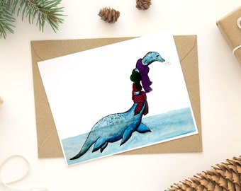 Freezing Nessie, Loch Ness, monster, mythical creature, watercolor illustration, wall decor, nursery decor, eco, recycled paper, print