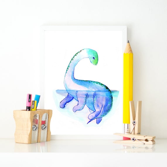 Mokele Mbembe Mythical Creature Watercolor Illustration 
