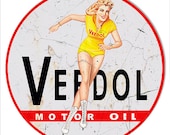 Vintage Style quot Veedol Motor Oil with Pin Up Girl quot Advertising Metal Sign