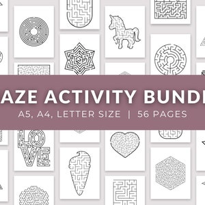 Maze Activity Bundle Printable Activity Sheet Book Digital Puzzle Pages Game Sheet eBook Instant Download PDF Print A5 A4 Letter image 1