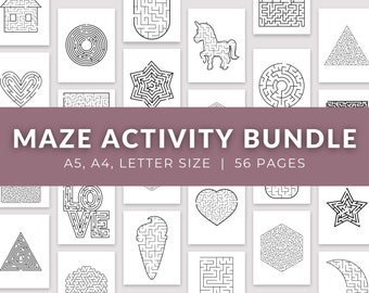 Maze Activity Bundle | Printable Activity Sheet Book | Digital Puzzle Pages | Game Sheet eBook | Instant Download | PDF Print | A5 A4 Letter