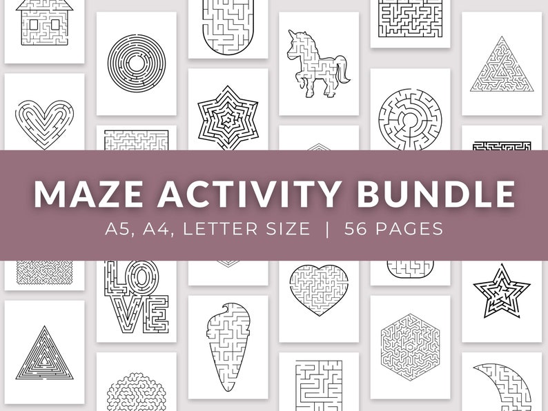 Maze Activity Bundle Printable Activity Sheet Book Digital Puzzle Pages Game Sheet eBook Instant Download PDF Print A5 A4 Letter image 1