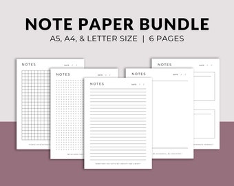 Druckbare Notiz Seiten | Digitales Planerpapier | Liniert gepunktet Diagramm PDF | Schülernotizen Seite | Notizbuch Journal Blätter | A5 A4 US Letter