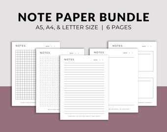 Printable Note Pages | Digital Planner Paper | Lined Dotted Graph Sheet PDF | Student Notes Page | Notebook Journal Sheets | A5 A4 US Letter