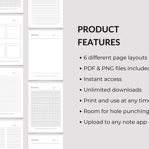 Printable Note Pages Digital Planner Paper Lined Dotted Graph Sheet PDF Student Notes Page Notebook Journal Sheets A5 A4 US Letter image 5