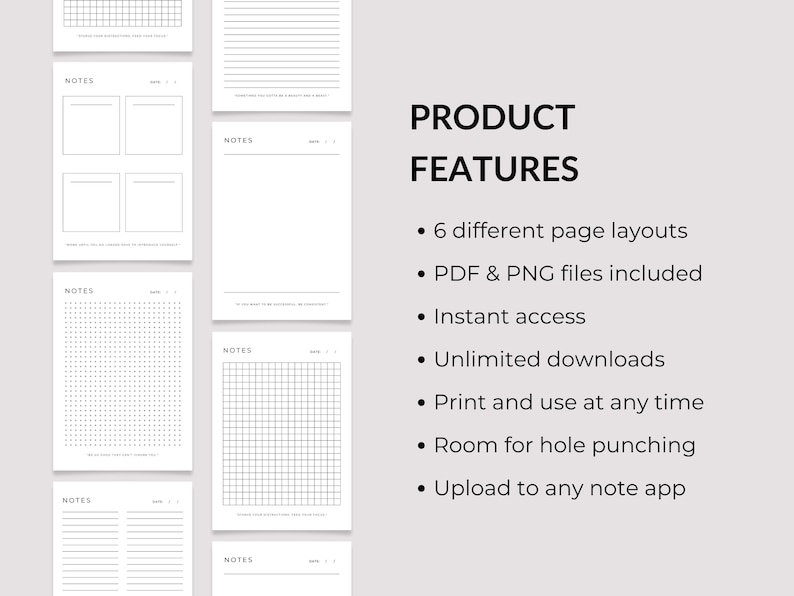 Printable Note Pages Digital Planner Paper Lined Dotted Graph Sheet PDF Student Notes Page Notebook Journal Sheets A5 A4 US Letter image 5