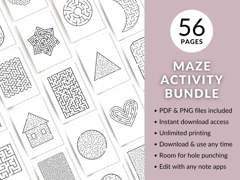 Maze Activity Bundle Printable Activity Sheet Book Digital Puzzle Pages Game Sheet eBook Instant Download PDF Print A5 A4 Letter image 7