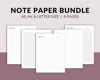Printable Note Pages | Digital Planner Paper | Lined Dotted Graph Sheet PDF | Student Notes Page | Notebook Journal Sheets | A5 A4 US Letter