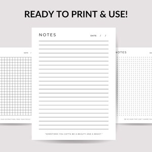 Printable Note Pages Digital Planner Paper Lined Dotted Graph Sheet PDF Student Notes Page Notebook Journal Sheets A5 A4 US Letter image 2