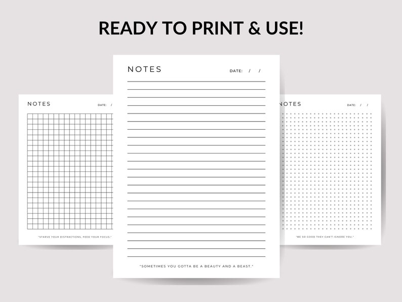 Printable Note Pages Digital Planner Paper Lined Dotted Graph Sheet PDF Student Notes Page Notebook Journal Sheets A5 A4 US Letter image 2