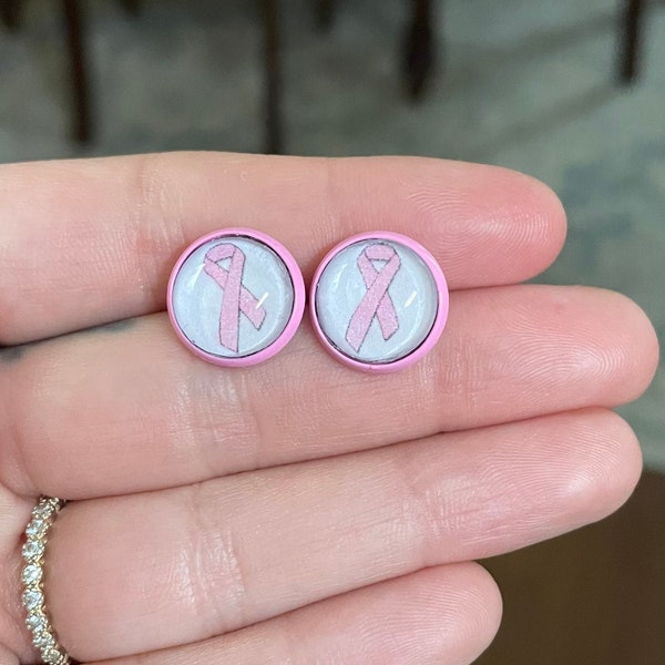 Breast cancer awareness ribbon studs