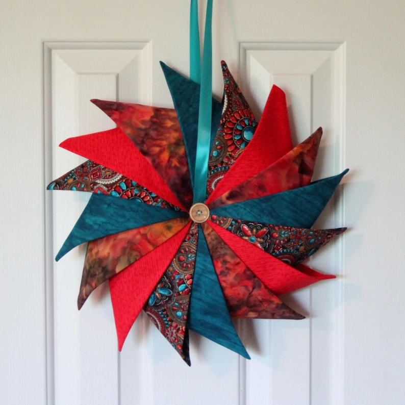 Pinwheel Wreath Folded Fabric Wreath Fabric Wreath Home Etsy