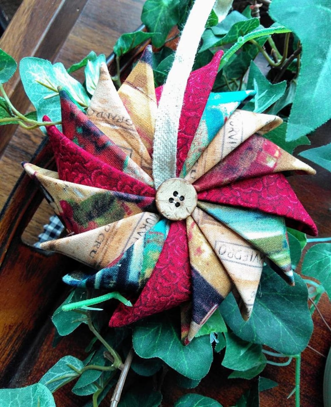 Christmas Fabric Ornament Pinwheel Ornament Prairie Point Etsy