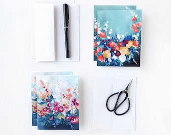 Flower Assorted Card Set, Blank Card, Any Occasion, Set of 4 with Envelopes