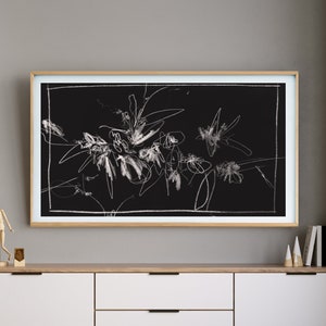 Samsung Frame TV Art - Winter flowers, abstract, charcoal, moody winter frame tv artwork download, art by Kendra Castillo