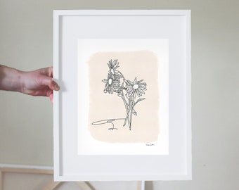Impresión de flor de nacimiento, personalizada, dibujo de flor de nacimiento, regalo de cumpleaños para ella, ilustración de arte lineal, regalo para mamá, regalo personalizado para la familia