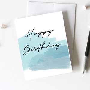 Carte de joyeux anniversaire, imprimable, carte aquarelle bleue, impression à la maison, carte abstraite, cadeau, papa, frère, sœur, ami, carte de voeux