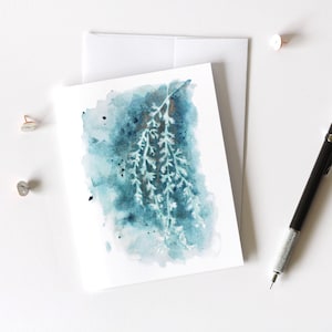 Watercolor stationery, Blue Card, blank, all occasion card, simple, gift under 20, whimsical card, unique, botanical, abstract flower card