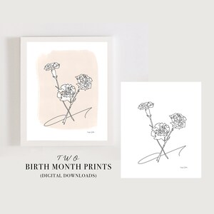 Printable - January Birth Month Flower, Carnation illustration, wall art, nursery print, January birthday gift, digital download