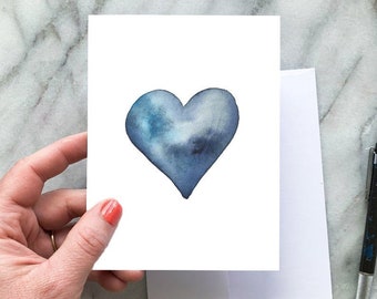 blank card, watercolor heart, greeting card, anniversary card minimalist card, boyfriend card, girlfriend card, card for mom, card for dad,