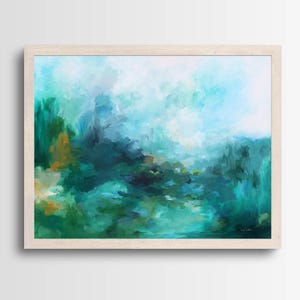 Side By Side - abstract landscape print, colorful painting, large green art, textured wall art, original acrylic painting by Kendra Castillo
