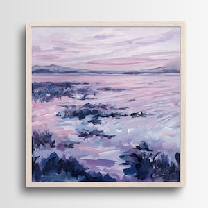 Beauty at Dusk | Soft Purple and Pink Coastal Landscape Fine Art Print | Square Print | Acrylic Painting by Kendra Castillo