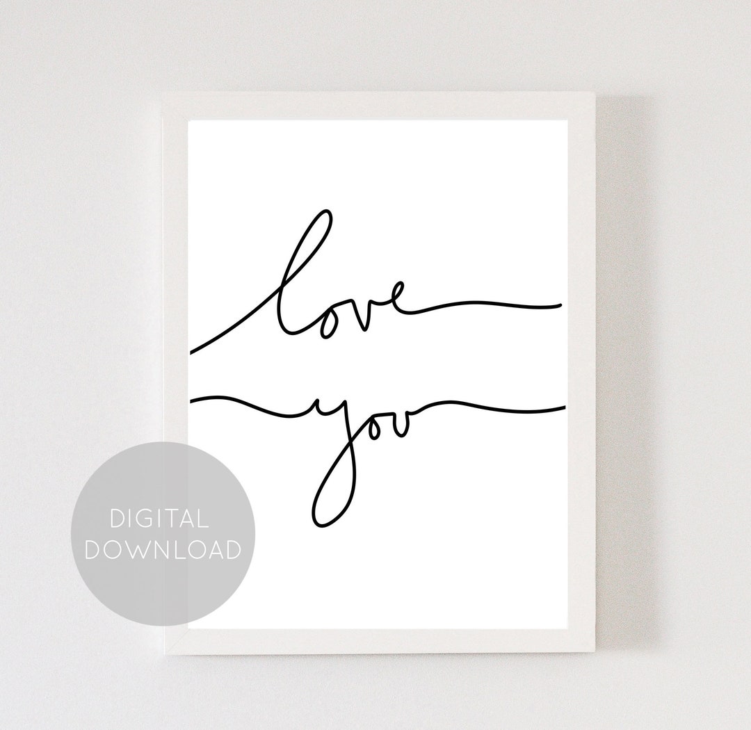 Printable Love Wall Art, LOVE YOU, Minimalist Wall Art, Line Art, Romantic Print, Nursery Art ...