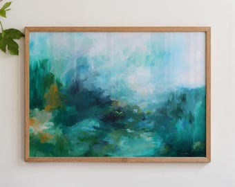 Lámina de paisaje abstracto: Arte mural de un campo verde colorido de Kendra Castillo