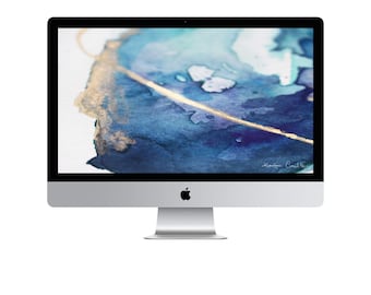 Aquarell Desktop Hintergrund, INSTANT DOWNLOAD, Bildschirmschoner, abstraktes Kunstwerk, gold & blau, handgemalte Illustration Kunst