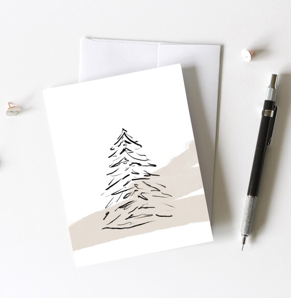 Neutral Card Pine Tree Card Christmas Card Outdoor Lover - Etsy
