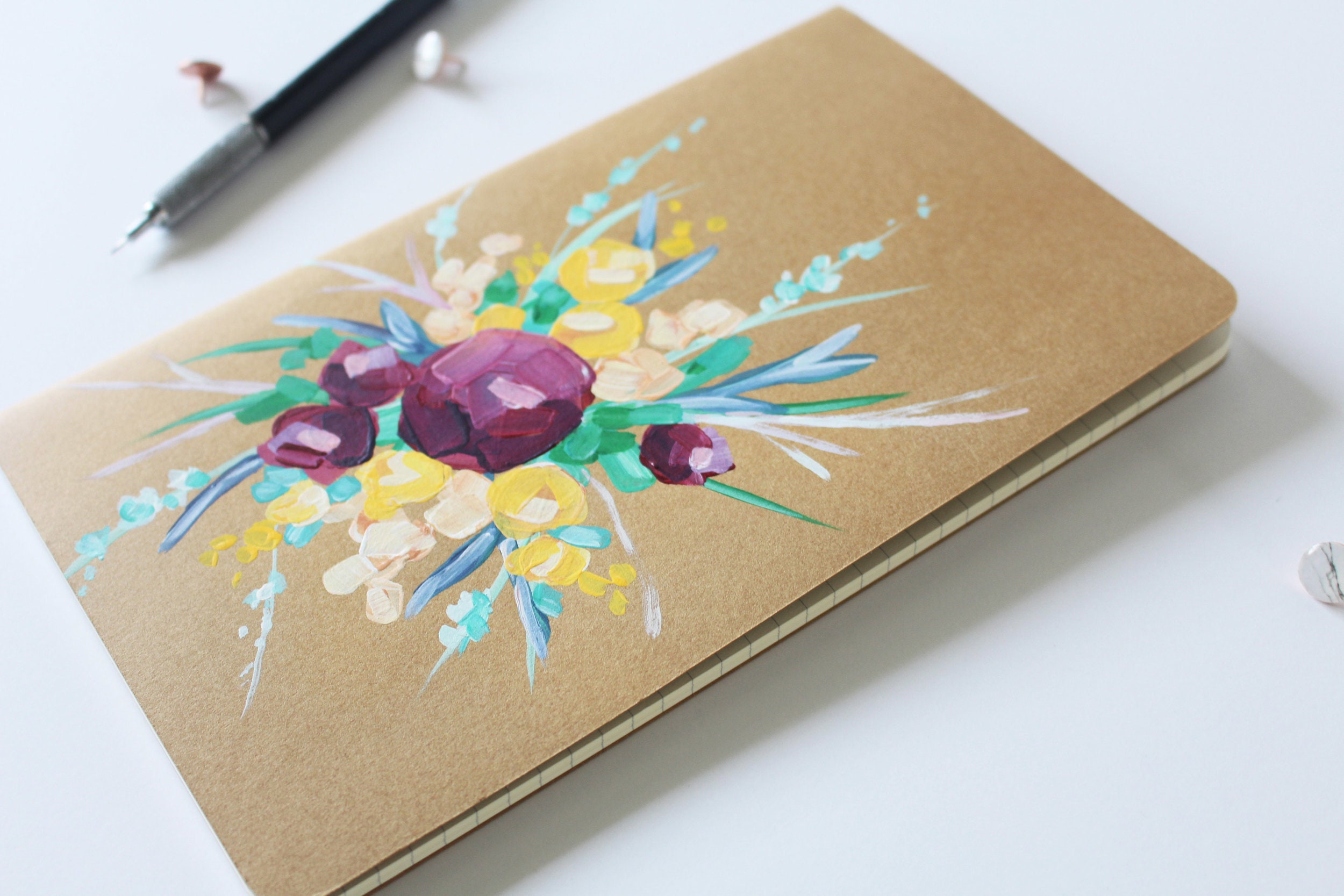 Hand Painted Journal Flowers. For Her Flower Notebook Etsy