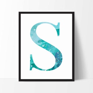 Letter &quot;S&quot; art print, S Name print, home decor personalized, nursery art, letter S sign, play room decor, Digital download, ABC prints