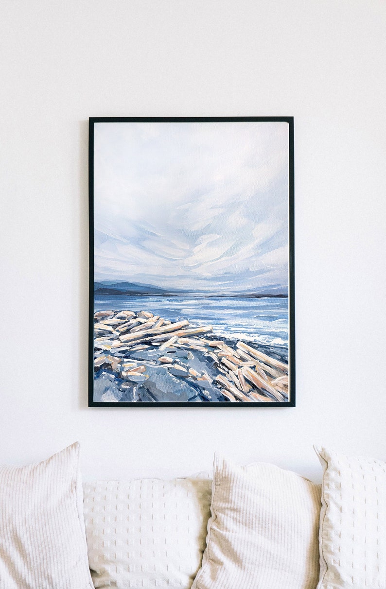 Beach Art Print, Ocean Wall Art, Ocean Theme Room, Driftwood decor, abstract landscape painting, sea painting, ocean print, Beach house decor, driftwood wall art, Vertical Print, Blue Painting, Ocean Scene, traditional wall art, Kendra Castillo