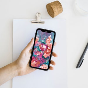 iPhone Hintergrund, INSTANT DOWNLOAD, bunte Blumen Kunstwerk für Telefon Hintergrund Tapete, wunderlicher Kunst Hintergrund