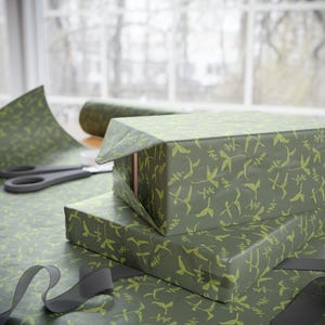 Wrapping Papers, Green Hand Painted Leaves Whimsical Pattern, Gift Wrap, Craft Supplies, Eco-Friendly, Party Decor, Wedding, Holiday
