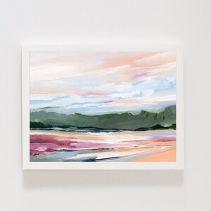 Abstract Landscape, Relaxing Wall Art, Colorful Wall Art, Spring Art Print, Green Landscape, Living Room Art, Horizontal art Kendra Castillo, peach, pink, green orange wall art, contemporary wall art, bold wall art, statement art