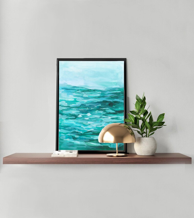 Teal Ocean Print Large Art Print Living Room Beach Decor Etsy UK
