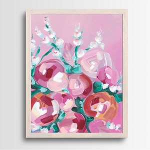 Colorful Flower Bouquet, Art Print Floral, Illustration, Vibrant Botanical, Decor Modern, Flower Wall Art Cheerful Home Decor Download, Pink