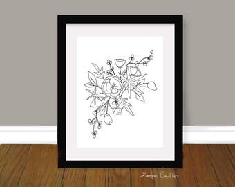 INSTANT DOWNLOAD - Floral Printable, Black and White Flower Art, Wall Art, Floral Art, flowers, Minimal Art, Gallery Wall, Minimal Decor