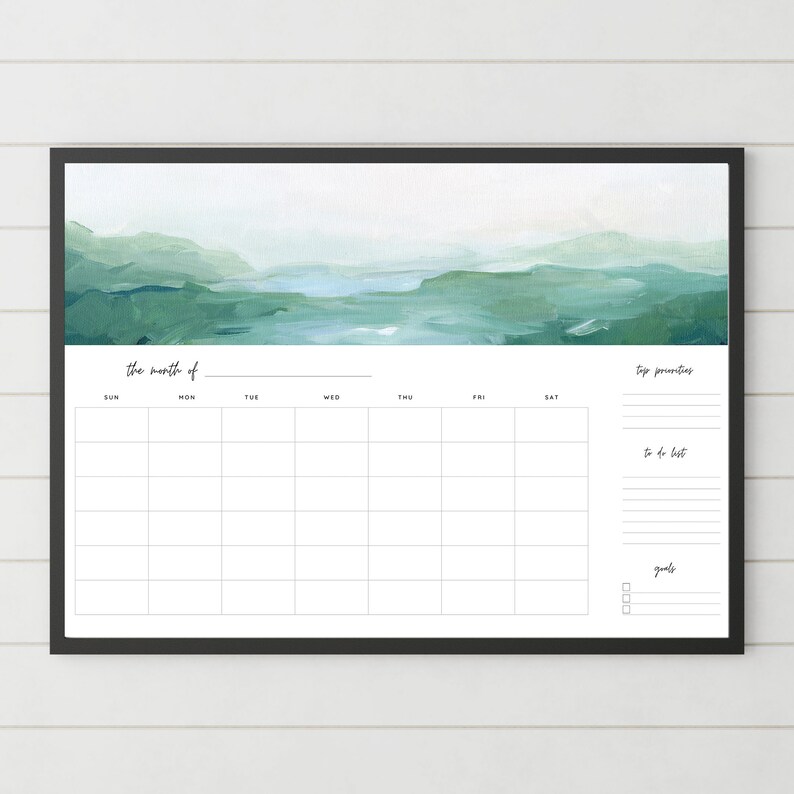 Printable Wall Calendar, Art Calendar, Month at a Glance Calendar