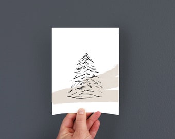 Simple Holiday Card, Printable, Pine Tree Card, Christmas Card, Blank greeting card, minimalist tree, line drawing