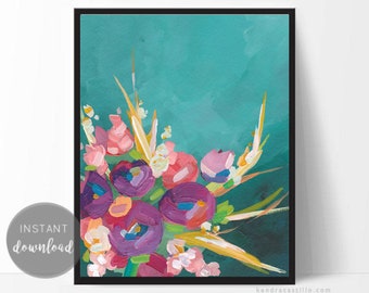 BOLD CURTAINS Cyanotype Floral Poster Botanical Printable Wall Art Gift for Gardener Nature Leaf and Flower Prints